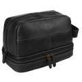 Leather Village Black Leather Toiletry Bag for Men with Dual Zip Compartments