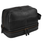 Leather Dopkit Travel Toiletry Bag - Black