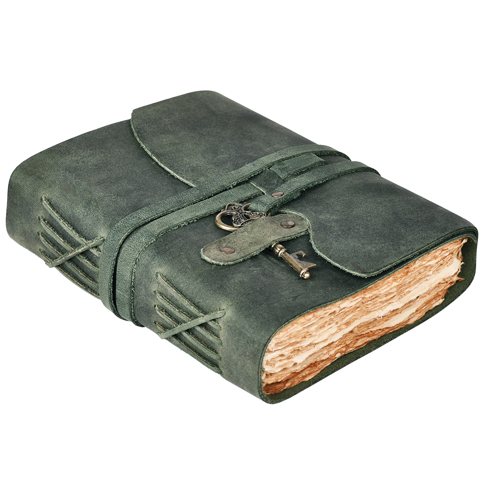 Leather Bound Journal with Antique Key- Aqua