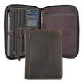 Leather Zipper Padfolio Ring Binder Organizer for Men & Women -Brown