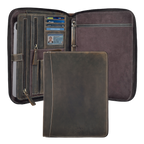 Leather Zipper Padfolio Ring Binder Organizer for Men & Women -Brown