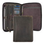 Leather Zipper Padfolio Ring Binder Organizer for Men & Women -Brown