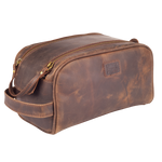 Distressed Brown Leather Toiletry Bag for Travel