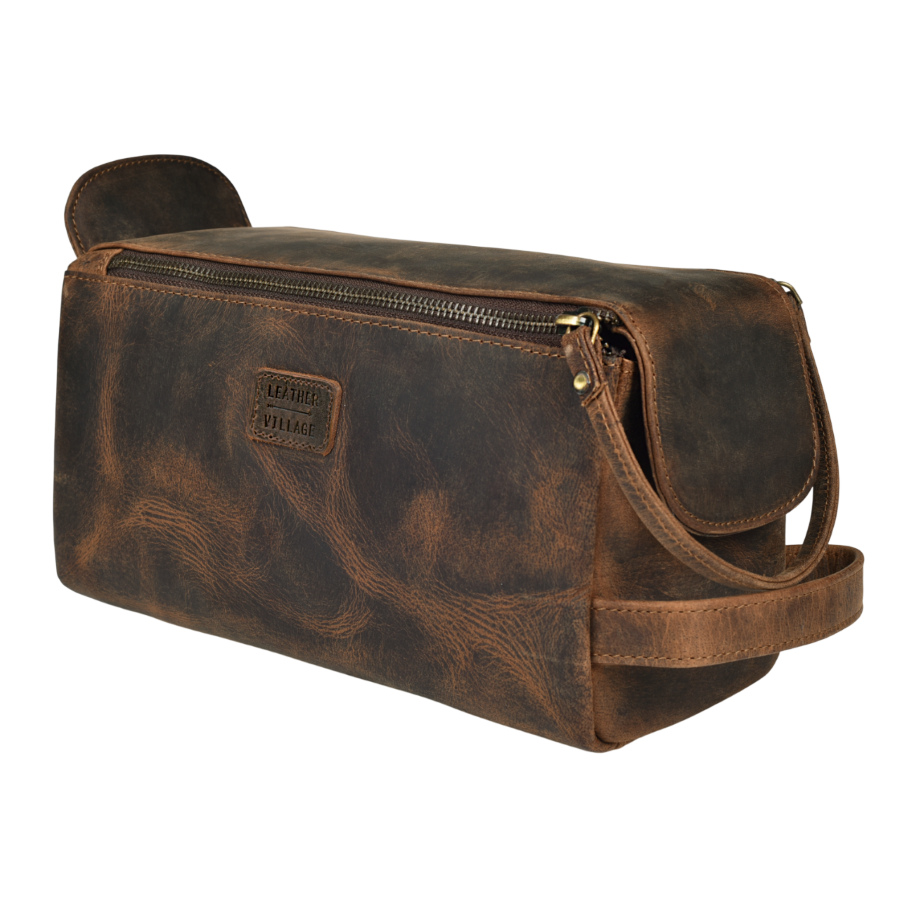Leather Toiletry Bag for Travel - Rustic Brown