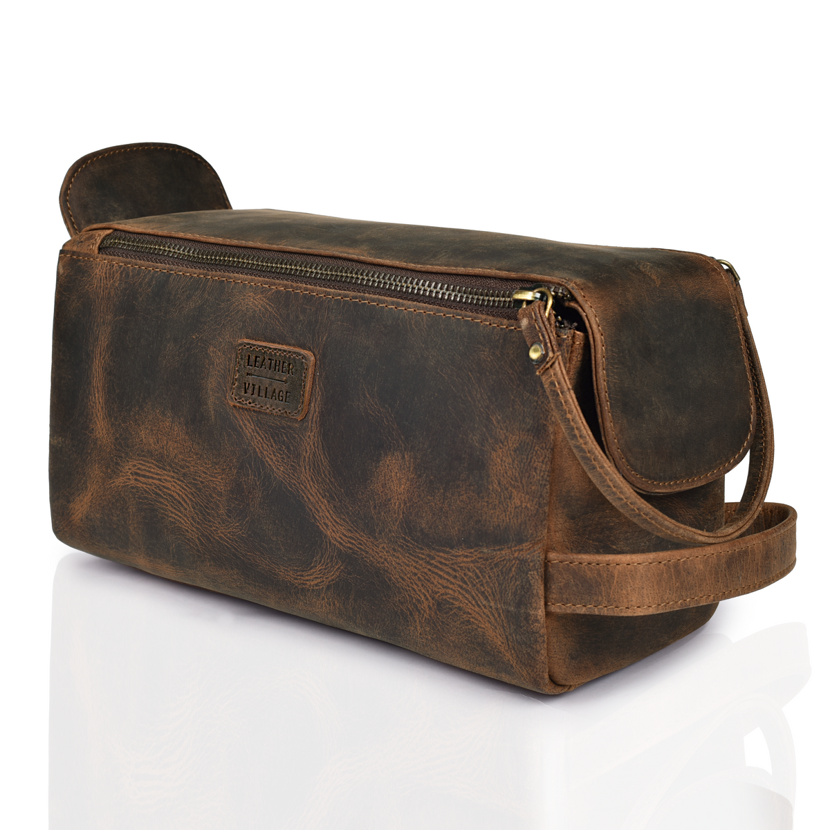 Leather Toiletry Bag – Rustic Brown – Travel Dopp Kit for Men & Women