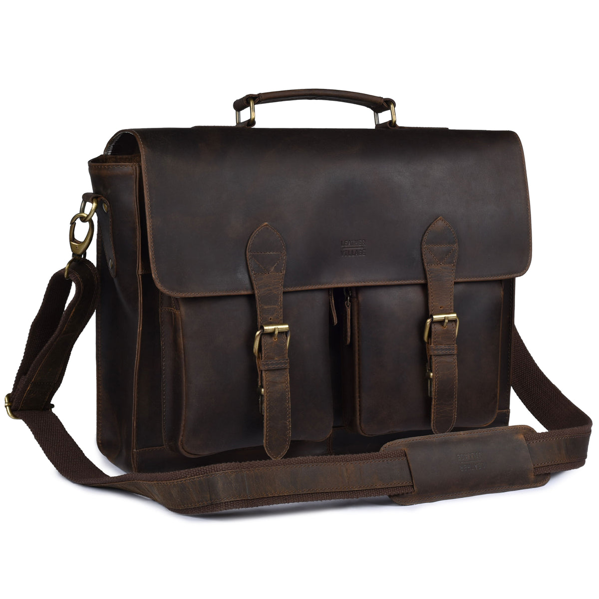 Rustic Leather Messenger Bag – 16” Handmade Vintage Laptop Satchel for Men & Women, Briefcase for Work/Travel
