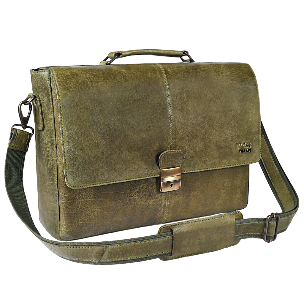 Leather Messenger Bag for Men & Women - Olive