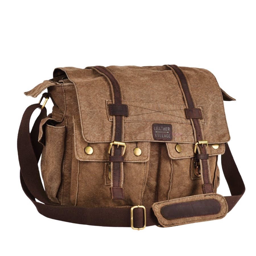 canvas leather bags over shoulder backpack VILLAGE Messenger Bag for Men & Women Stylish Crossbody Satchel for Office, Travel & Daily Use Brass Hardware Shoulder Strap The Summiter - Canvas Laptop