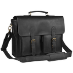 Briefcase Leather Messenger Bag - Black