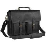 Briefcase Leather Messenger Bag - Black