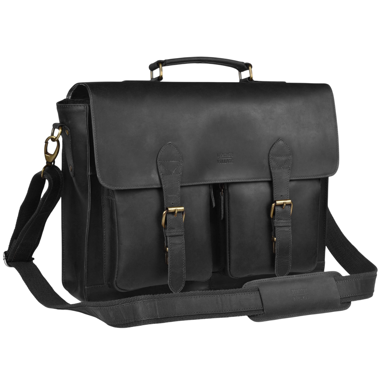 Briefcase Leather Messenger Bag - Black