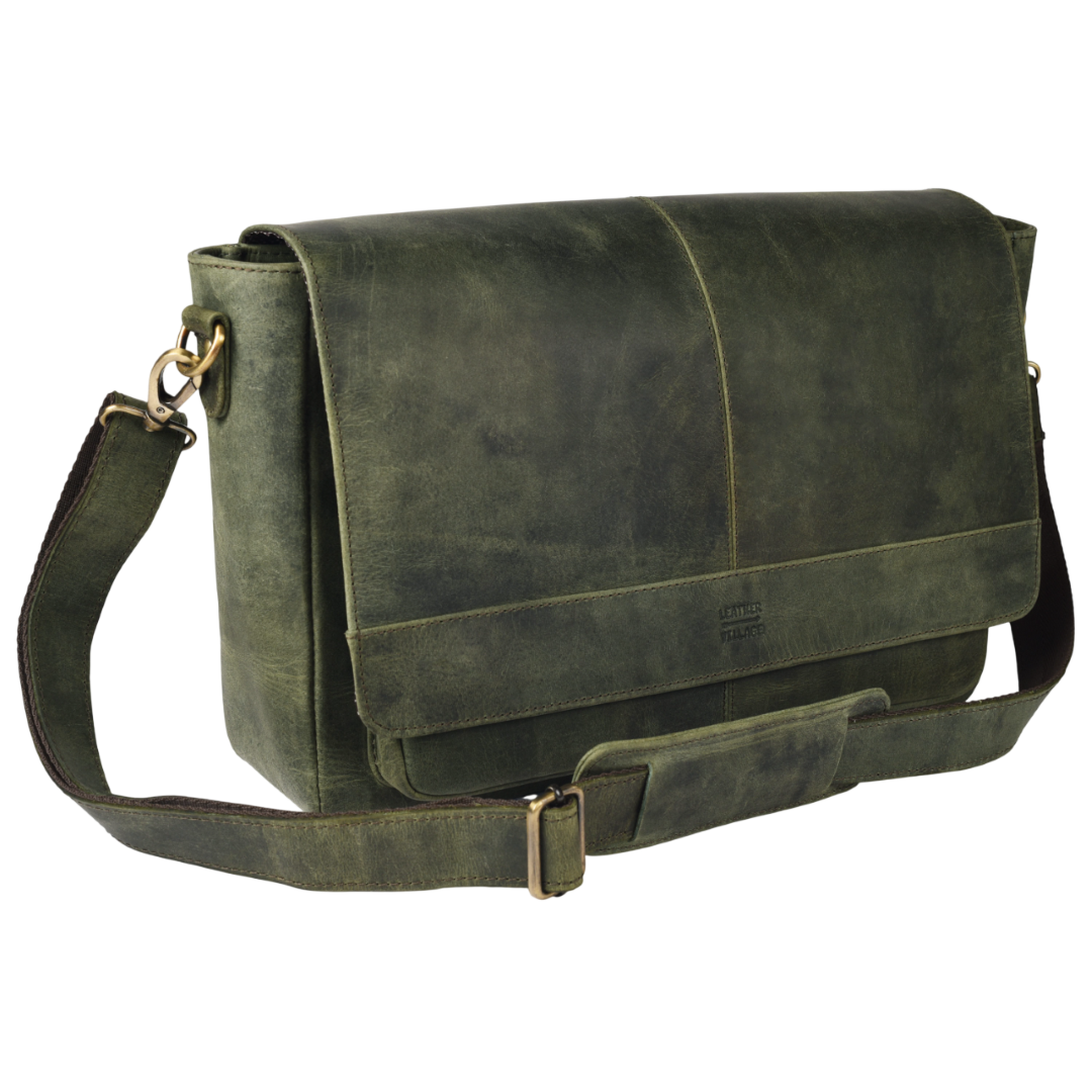 Handmade Vintage Leather Messenger Bag - Olive Leather Village