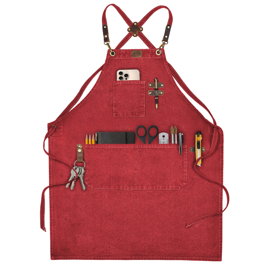 Chef Aprons for Men Women with Large Pockets, Cotton Canvas Cross Back Adjustable Work Apron, Size M to XXL