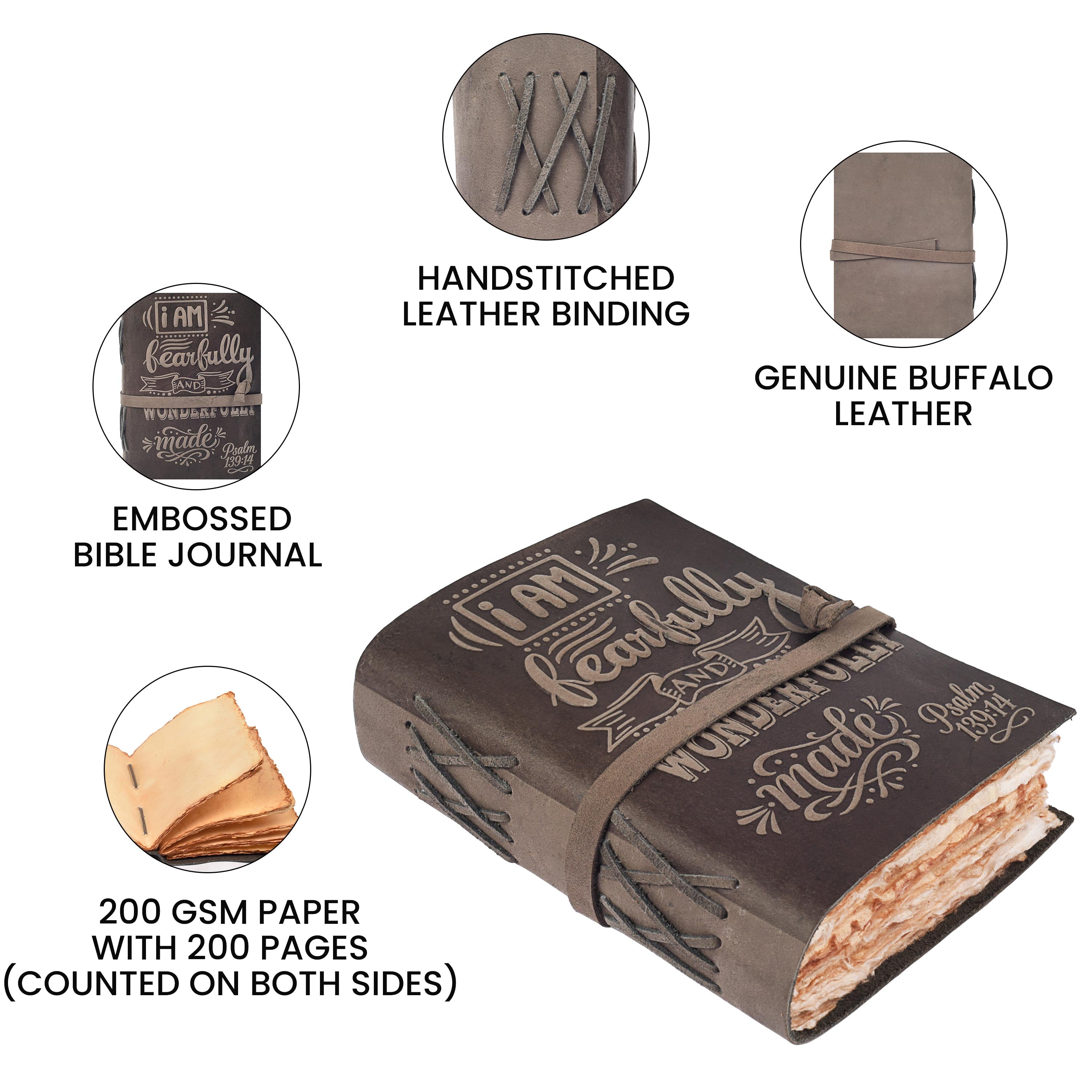 Leather Bound Handmade Christian Journal - Grey