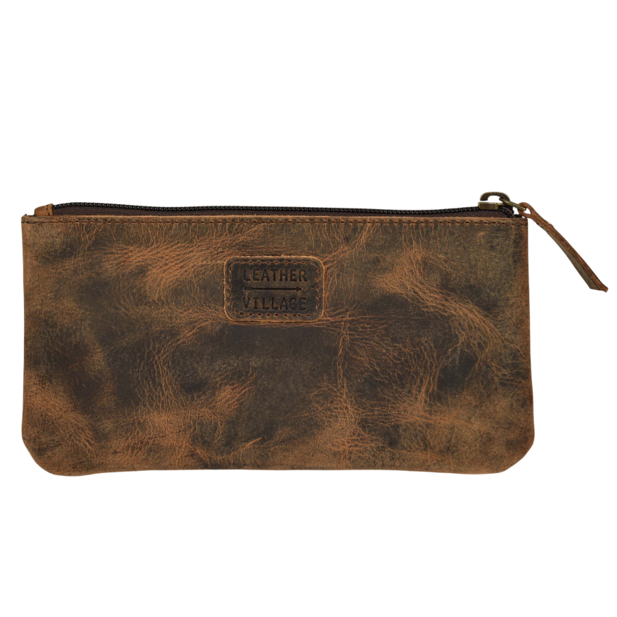 Leather Pencil Pouch Pen Case - Distressed Brown