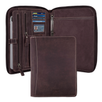 Leather Zipper Padfolio Ring Binder Organizer for Men & Women -Sandal
