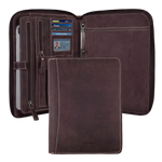 Leather Zipper Padfolio Ring Binder Organizer for Men & Women -Sandal