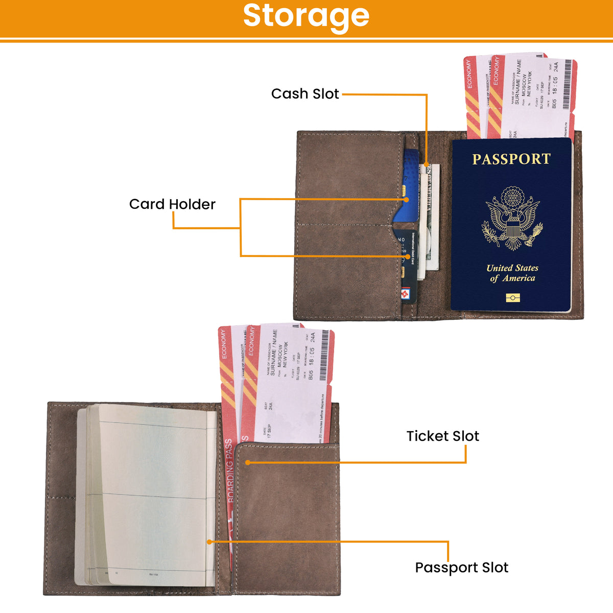 Leather Passport Holder Cover – Travel Wallet with Card Slots, Vintage Passport Case for Men & Women – Cute Organizer for Travel Accessories & Documents
