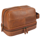 Leather Village leather toiletry bag with zipper travel organizer compartments