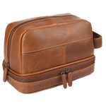 Leather Dopkit Travel Toiletry Bag - Tan