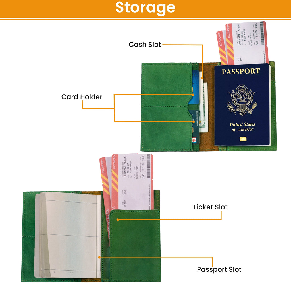 Leather Village green RFID leather passport holder cover