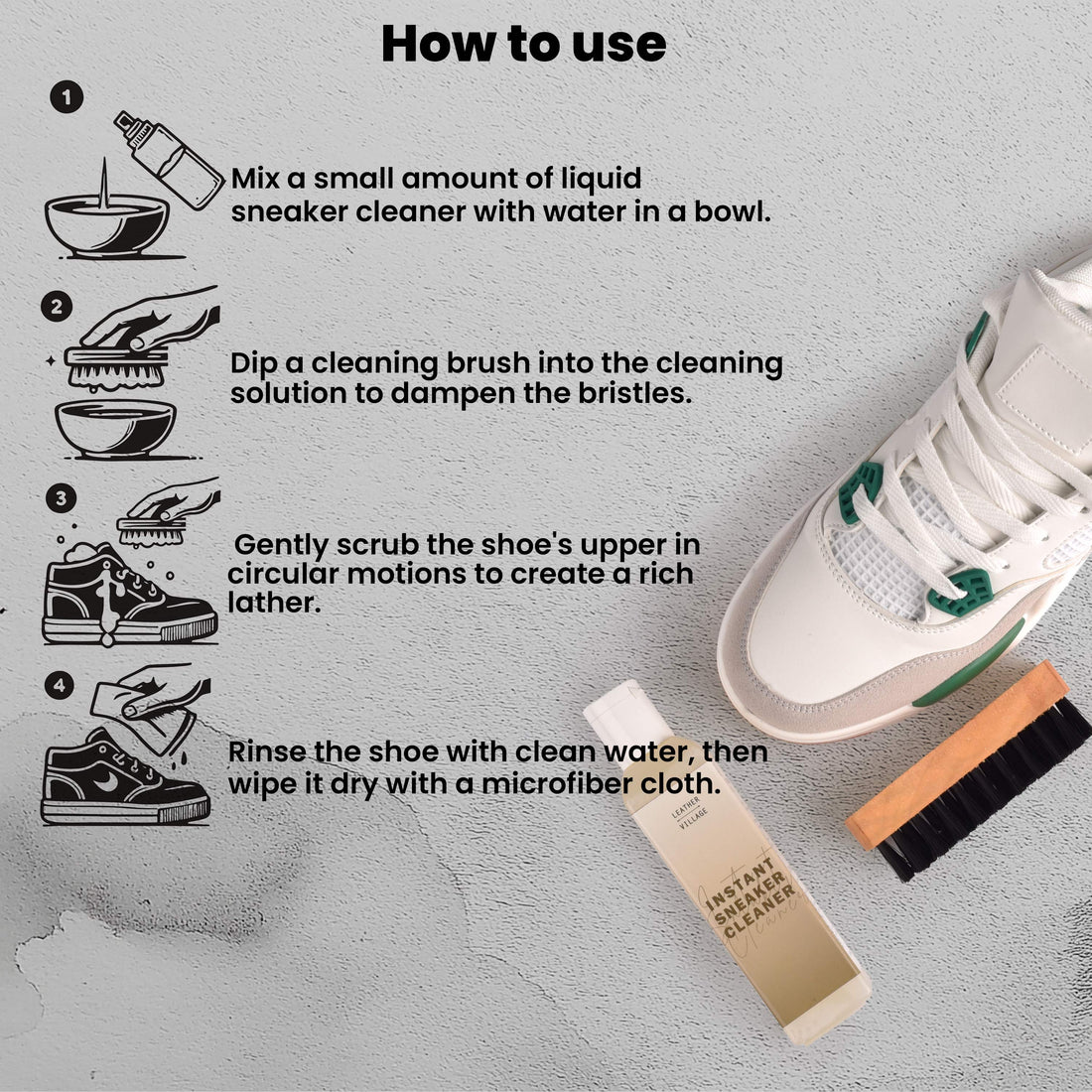 Shoe Cleaner Kit with Bottle and Brush - 8oz & 4oz Available in Lavender, Rose, Jasmine & Cittronela Fragrance | All-Natural, Chemical-Free Formula | Safe for Nubuck, Canvas, Suede, and Mesh Shoes