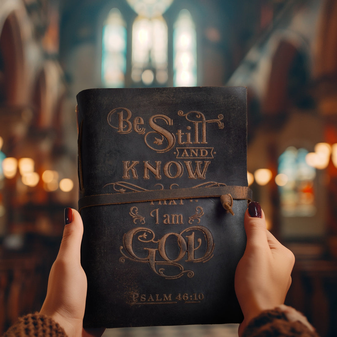 Prayer Journal Psalm 46:10 Embossed Journal Leather Bound Bible Study Journal - 200 Pages Handmade Cotton Deckle Edge Paper for Drawing, Writing & Sketching