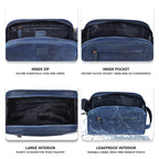 Blue Leather Toiletry Bag for Travel