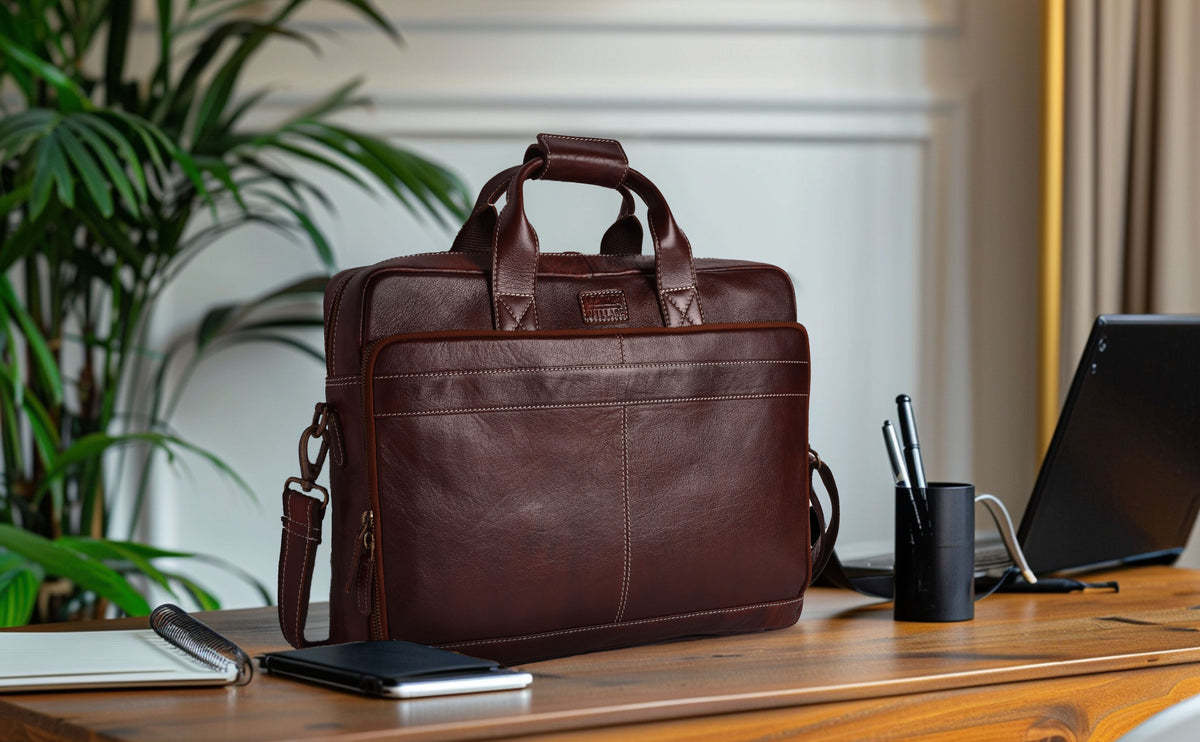 LEATHER VILLAGE 16" Leather Laptop Messenger Briefcase Bag for Men-Brown-Leather Satchel for Travel and Office Shoulder Bag