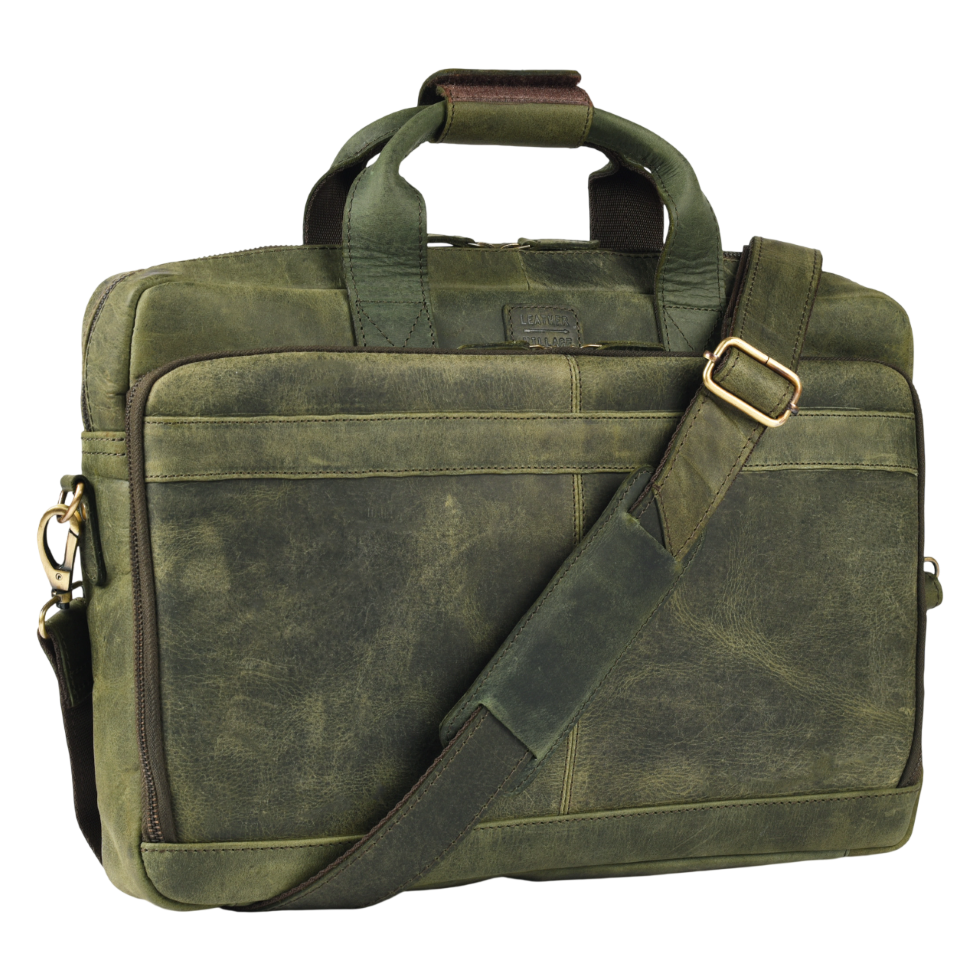 Leather Laptop Messenger Briefcase Bag - OLIVE Leather Village