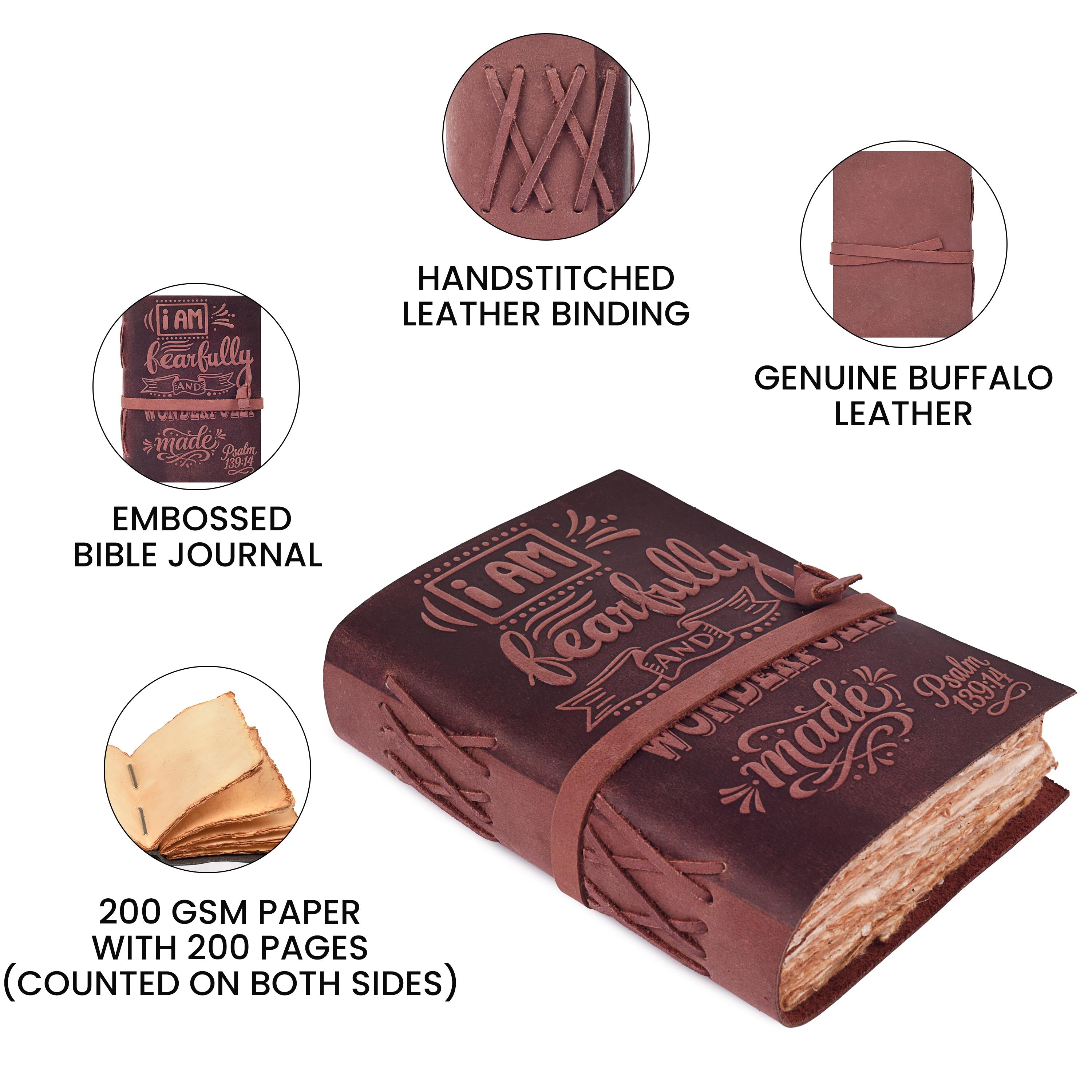 Leather Bound Handmade Christian Bible Journal - Fuchsia