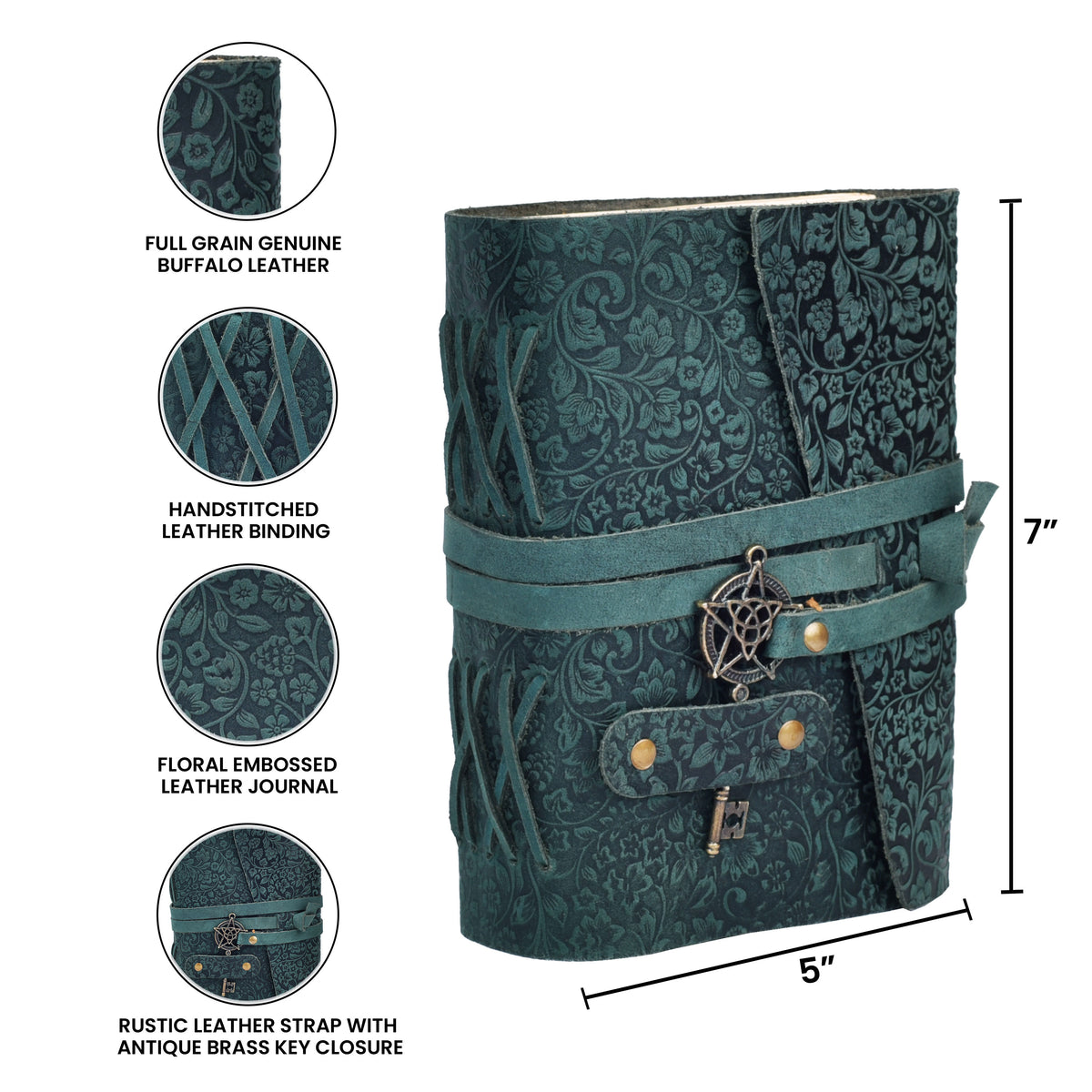 Leather Bound Journal Floral Embossed Notebook - 260 Page- 7"X5"- Vintage Paper Writing Journal Sketchbook