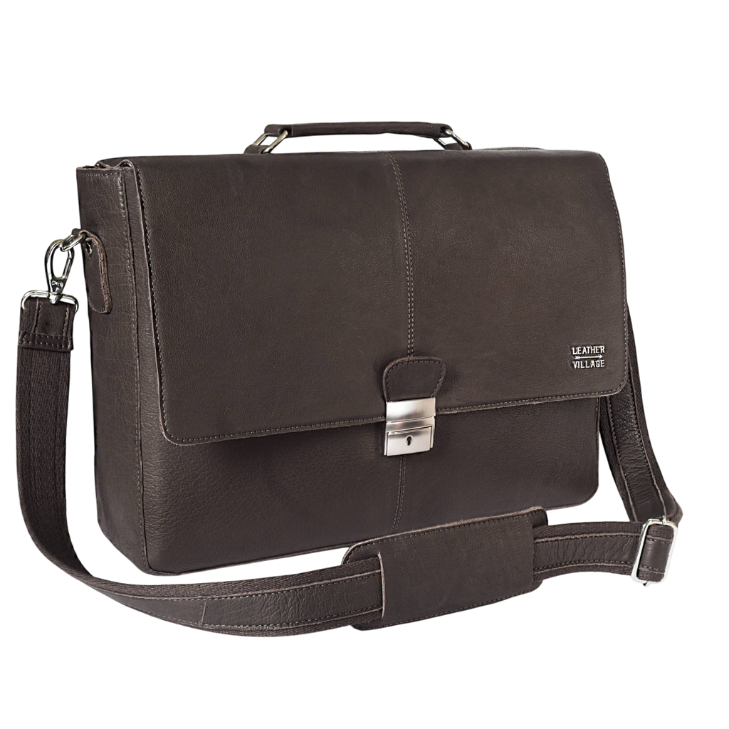 Leather Messenger Bag for Men & Women - Dark Brown