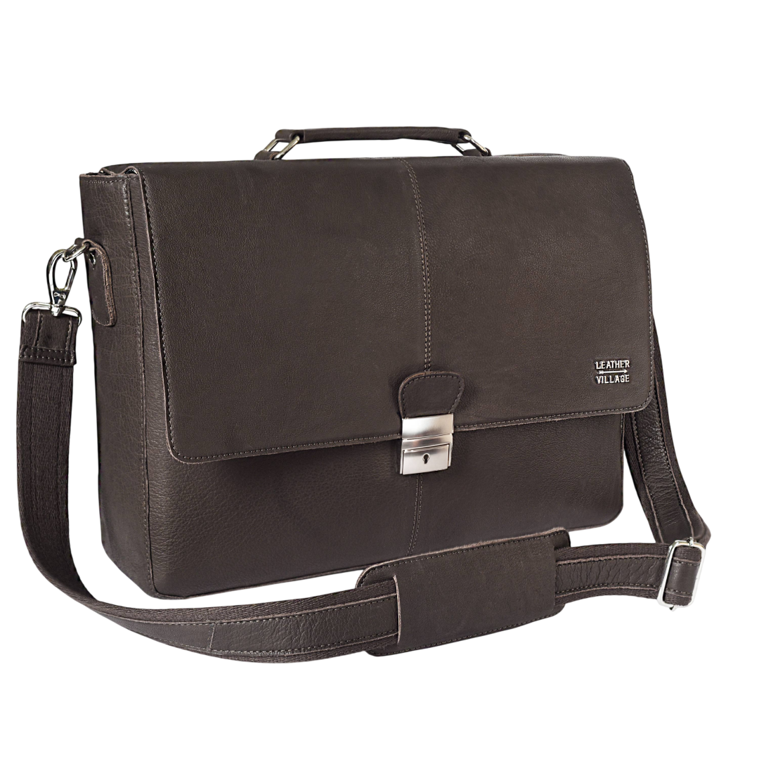 Leather Messenger Bag for Men & Women - Dark Brown