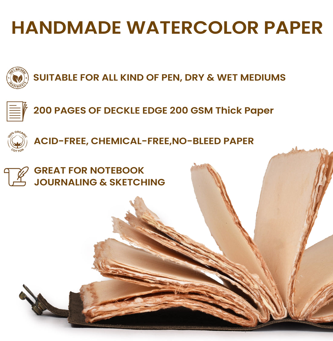 Leather Bound Vintage Journal for Women & Men - Book of Shadows - Lock Closure - 200 Pages of Antique Deckle Edges Handmade Paper