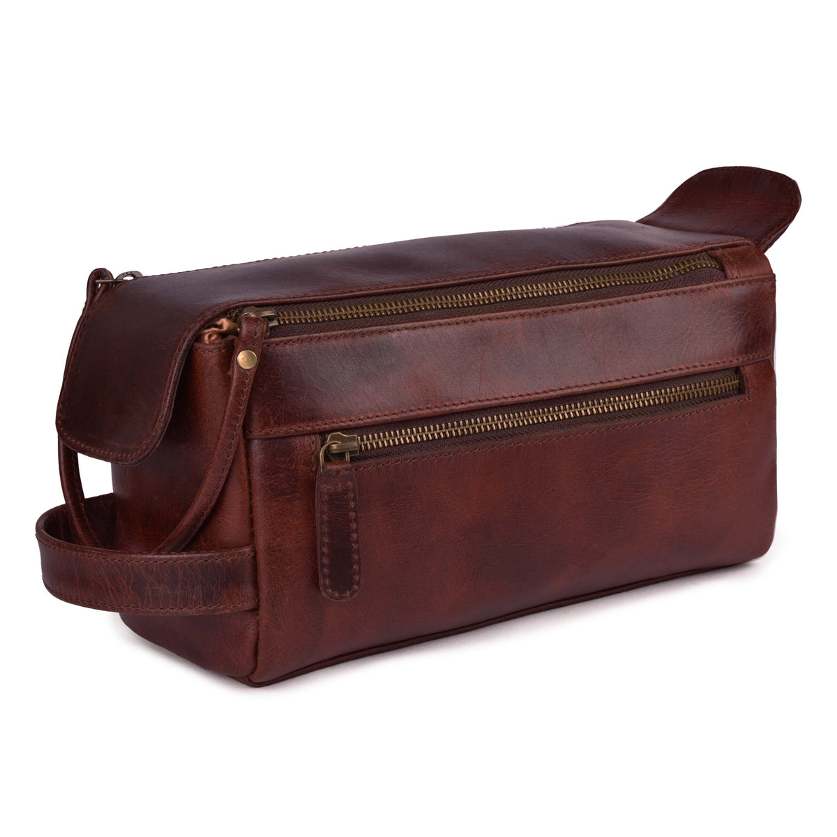 Leather Toiletry Bag – Rustic Brown – Travel Dopp Kit for Men & Women