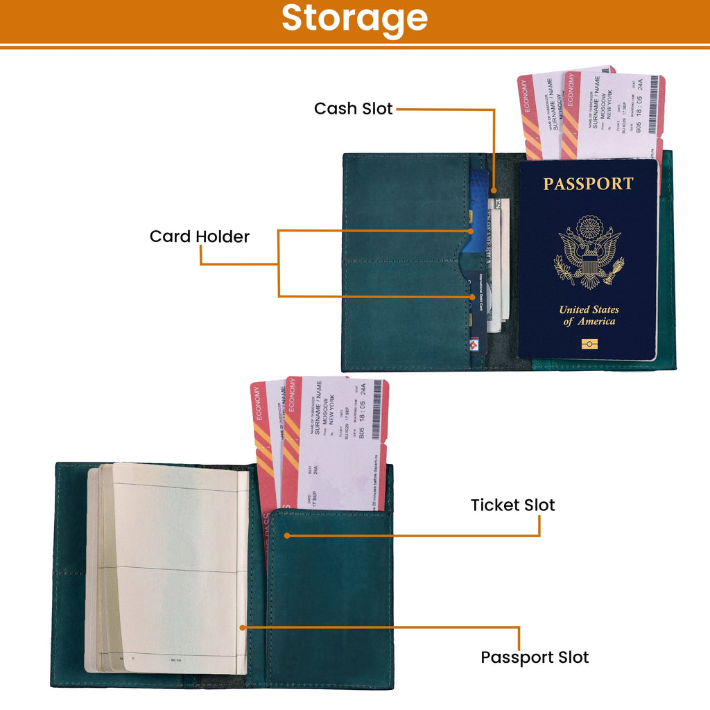 Leather Village green RFID leather passport holder cover