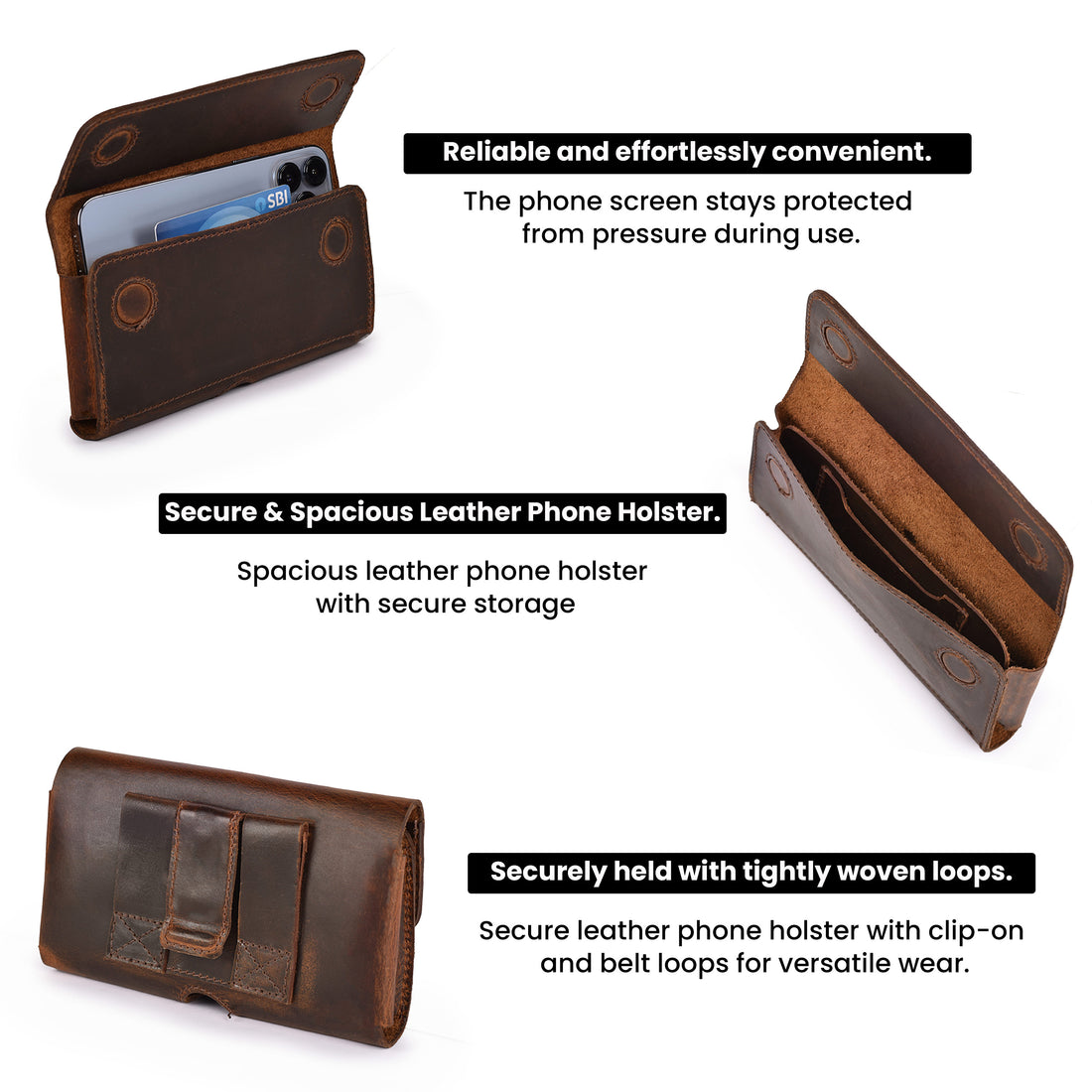 Leather Phone Holster Belt Clip Style for Men – Cell Phone Holsters Leather Belt Pouch – Horizontal Cell Phone Holder for Belt with Magnet Closure – Leather Cell Phone Holder for Belt