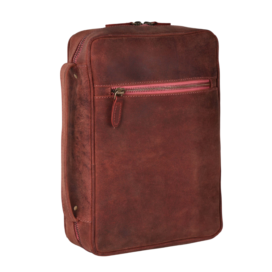 Vintage red leather Bible cover with front zipper pocket