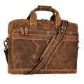 Leather Laptop Messenger Briefcase Bag - Tan
