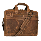 Leather Laptop Messenger Briefcase Bag - Tan