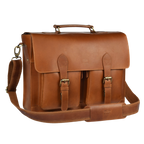 Briefcase Leather Messenger Bag - Tan
