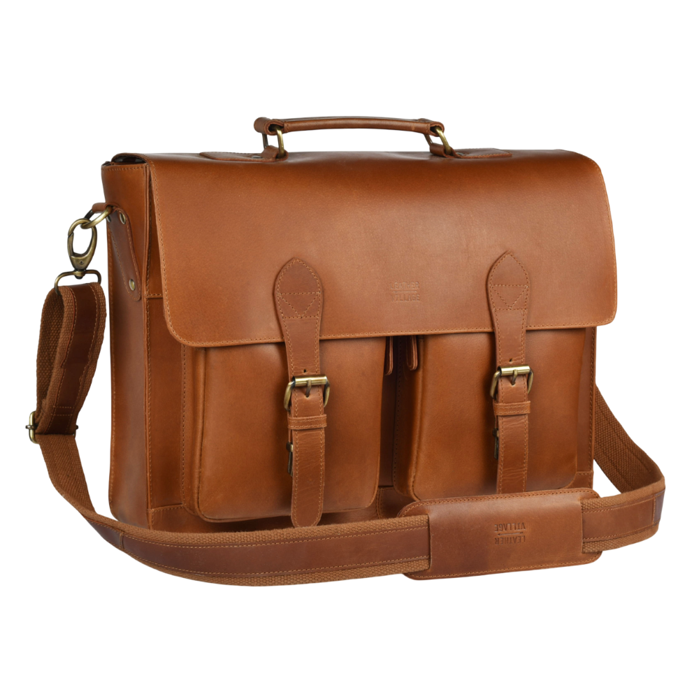 Briefcase Leather Messenger Bag - Tan