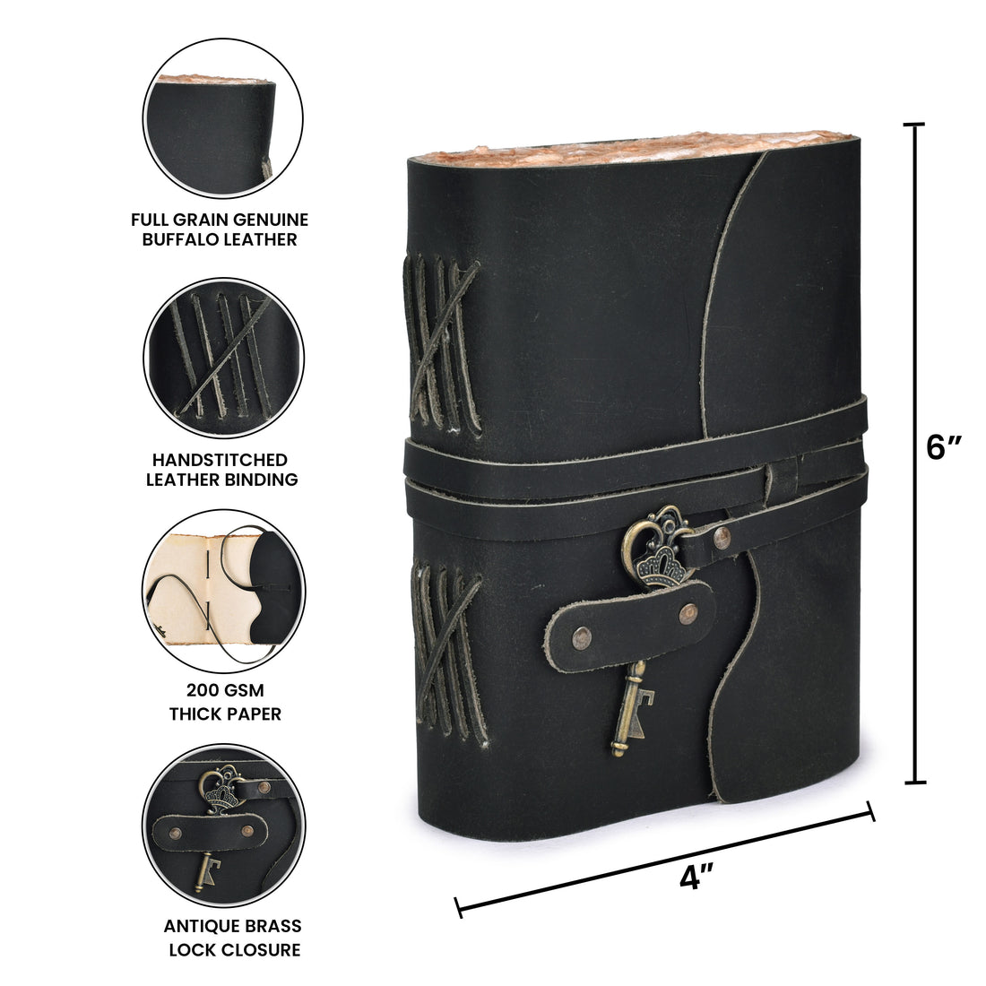 HANDCRAFTED VINTAGE LEATHER JOURNAL WITH ANTIQUE KEY - BOOK OF SHADOWS JOURNAL FOR MEN & WOMEN