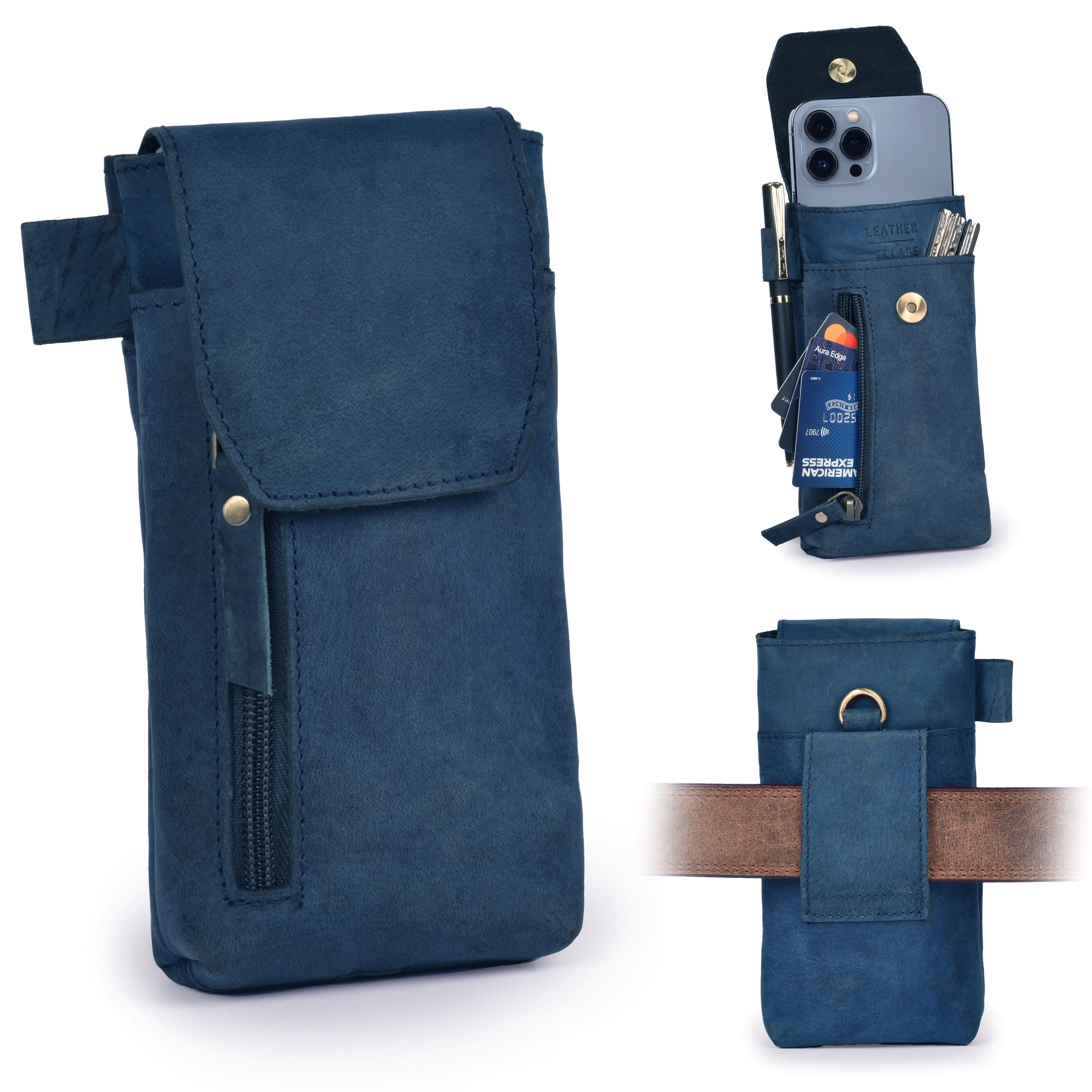 Leather Phone Holster Pouch - Blue