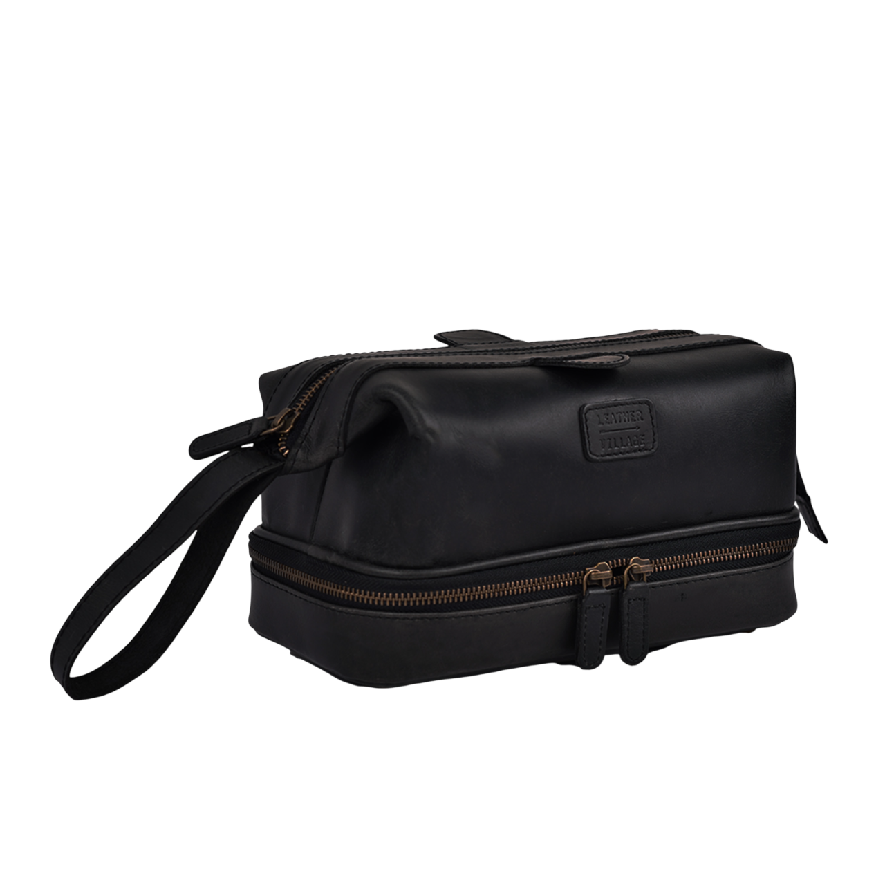 Black Leather Dopp Kit – Travel Toiletry Bag