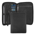 Leather Zipper Padfolio Ring Binder Organizer for Men & Women -Black
