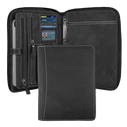 Leather Zipper Padfolio Ring Binder Organizer for Men & Women -Black