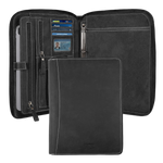 Leather Zipper Padfolio Ring Binder Organizer for Men & Women -Black
