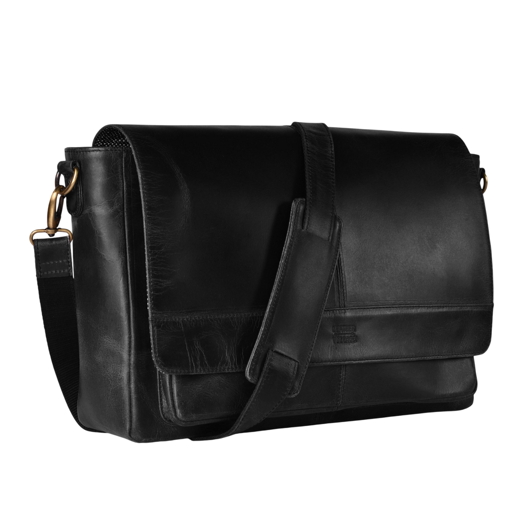 Handmade Vintage Leather Messenger Bag - Black